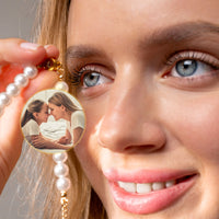 Thumbnail for Beaded Photo Bracelet featuring a pearl chain and custom photo charm by Brother & Sisters, showcasing cherished memories.