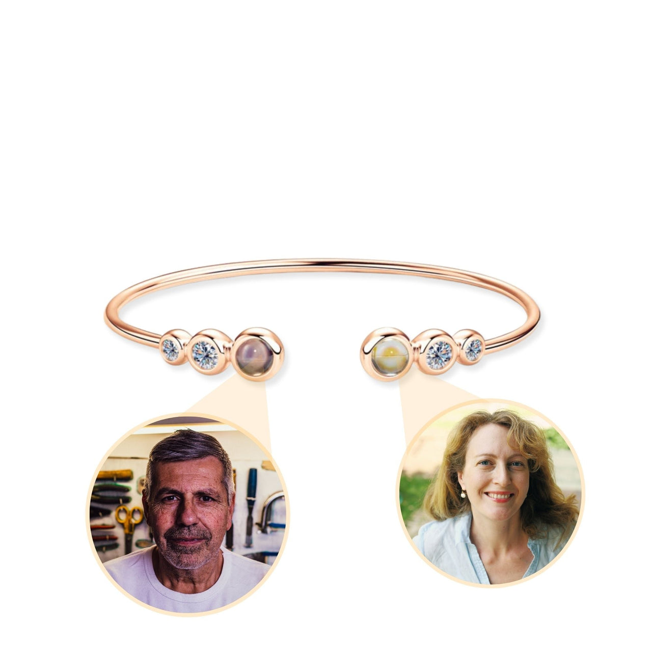 Double Photo Bangle with Crystals - Personalised Bracelet - Photo Bracelet - Womens Bracelet Bracelet Rose Gold Brother & Sisters