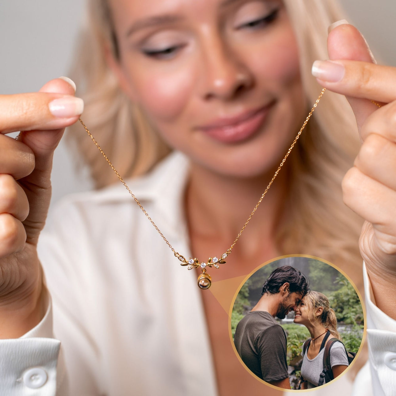 Nature Photo Personalised Necklace  - Photo Necklace - Photo Projection Necklace Necklace Gold Brother & Sisters