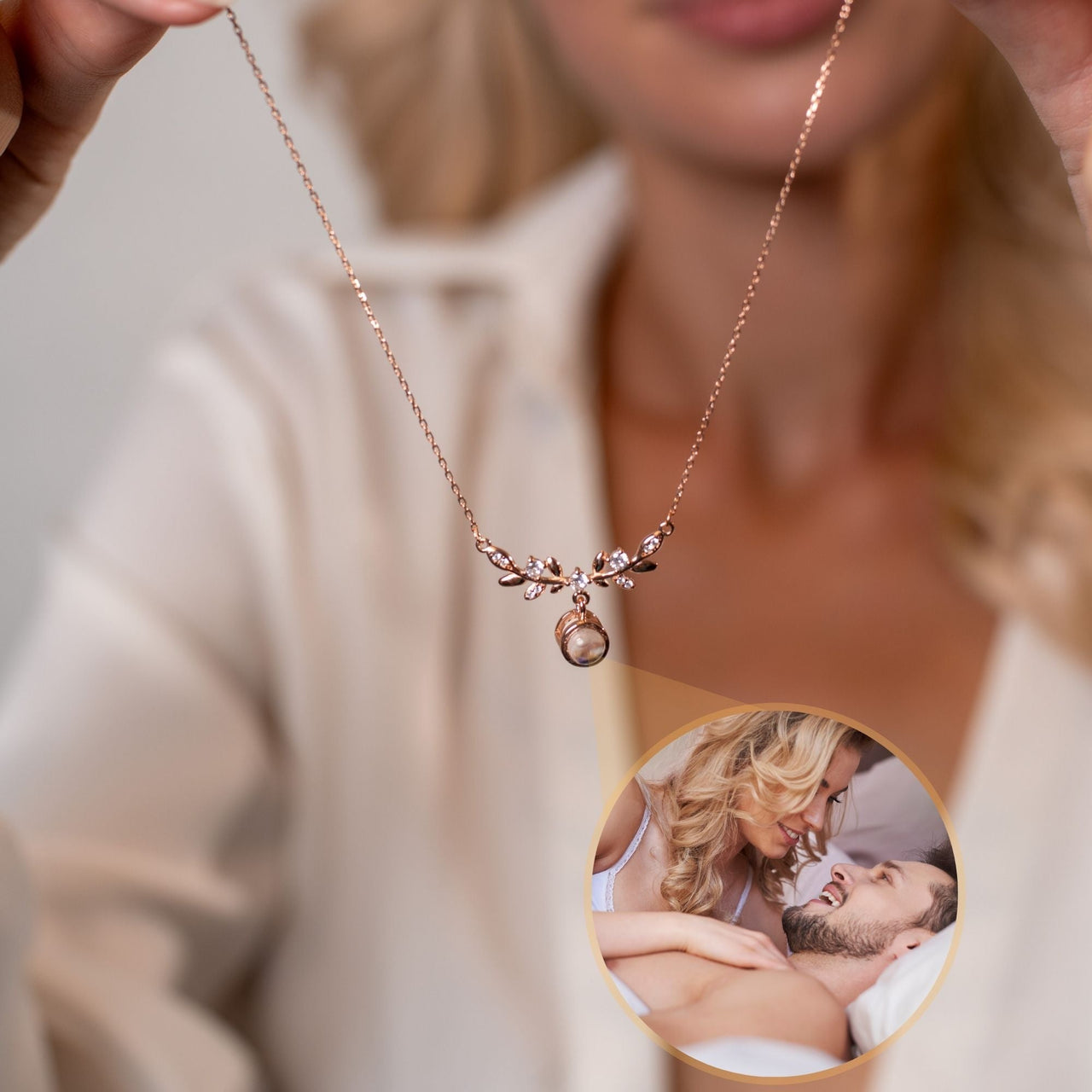 Nature Photo Personalised Necklace  - Photo Necklace - Photo Projection Necklace Necklace Rose Gold Brother & Sisters