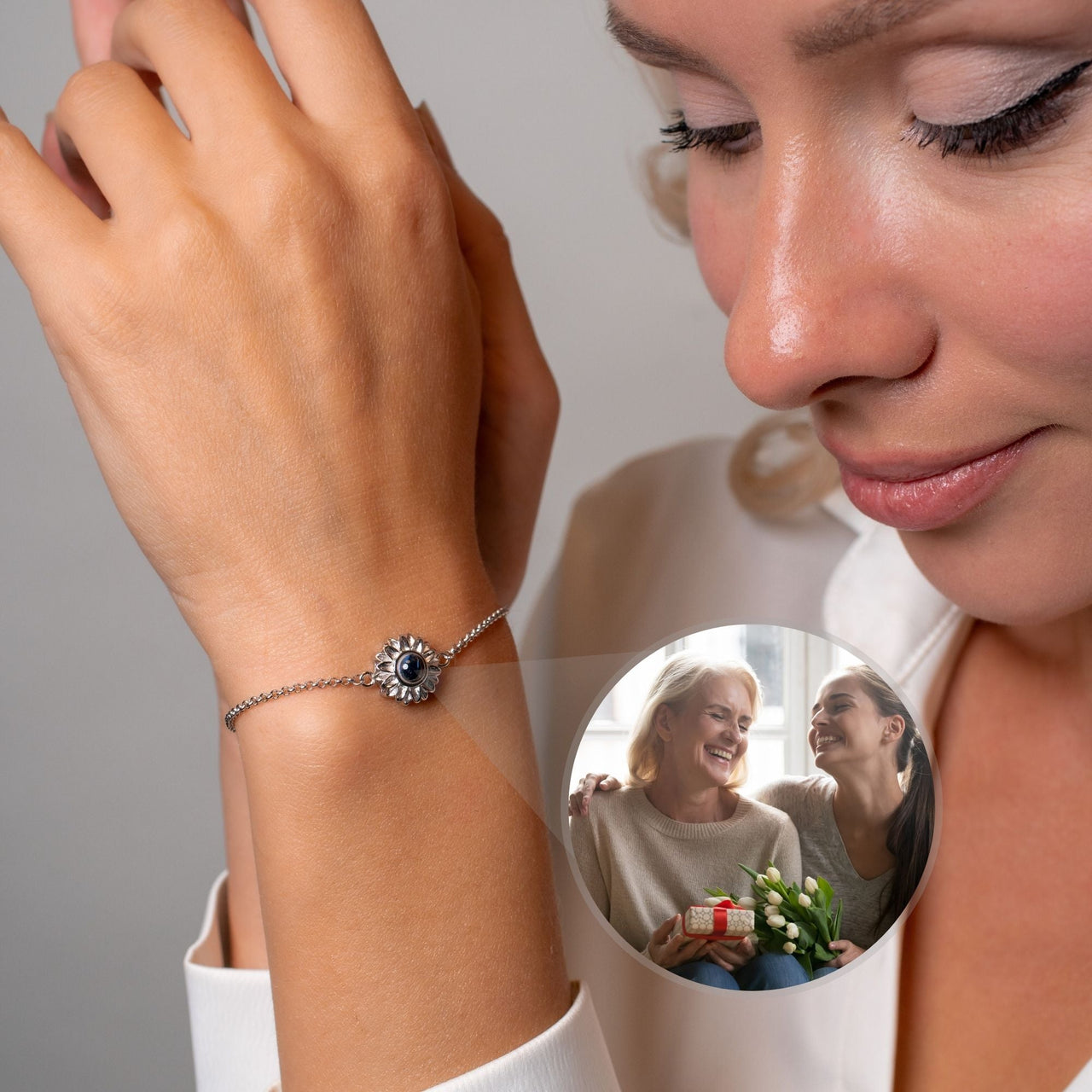 Sunflower Personalized Photo Bracelet - Personalized Gift for Women - Custom Jewelry for Her - Custom Bracelet Picture - Personalised Photo Gift Bracelet Brother & Sisters