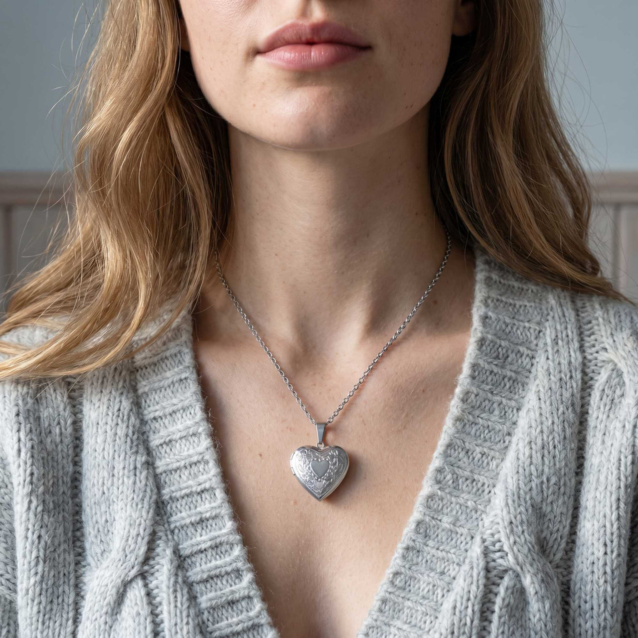 Floral Heart Photo Locket Necklace