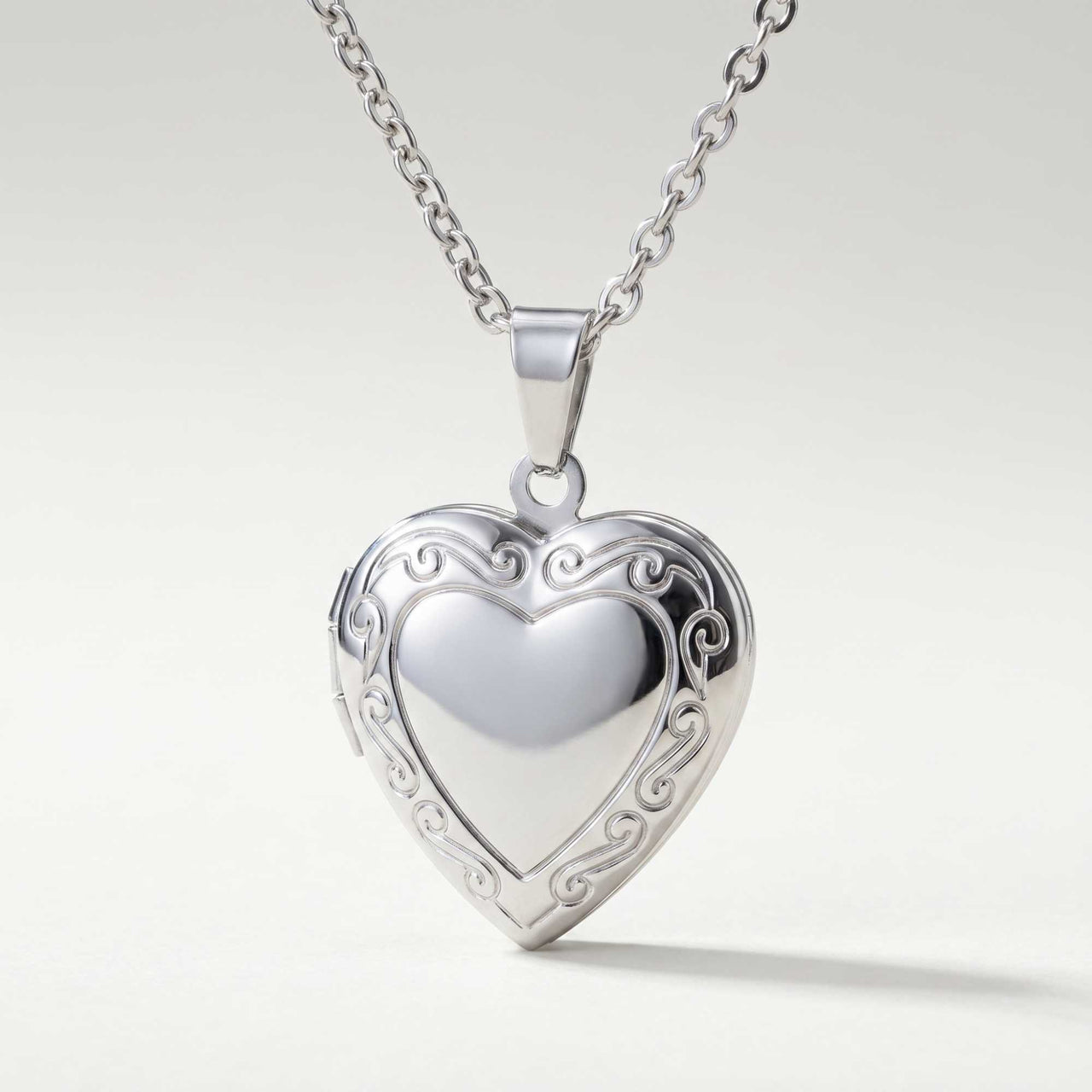 Scroll Heart Photo Locket Necklace