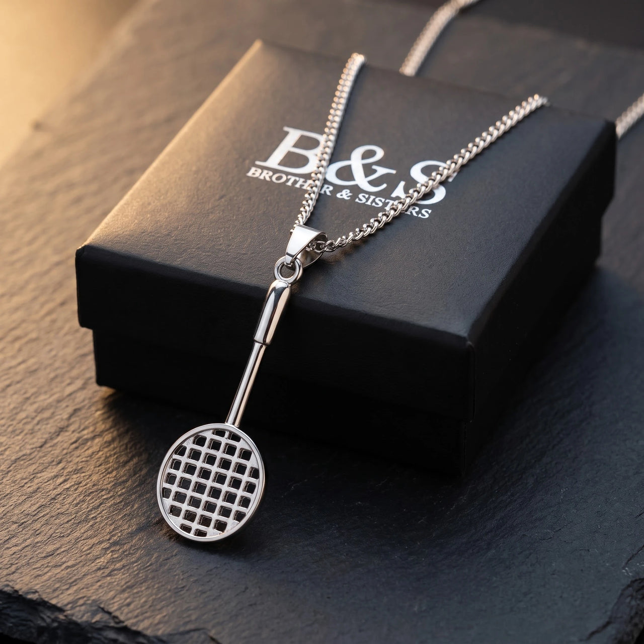 Badminton Racket Necklace Silver – in the Brother & Sisters gift box | Brother & Sisters | SKU: White Gold