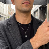 Thumbnail for Badminton Racket Necklace Silver – worn by a man in the city | Brother & Sisters | SKU: White Gold
