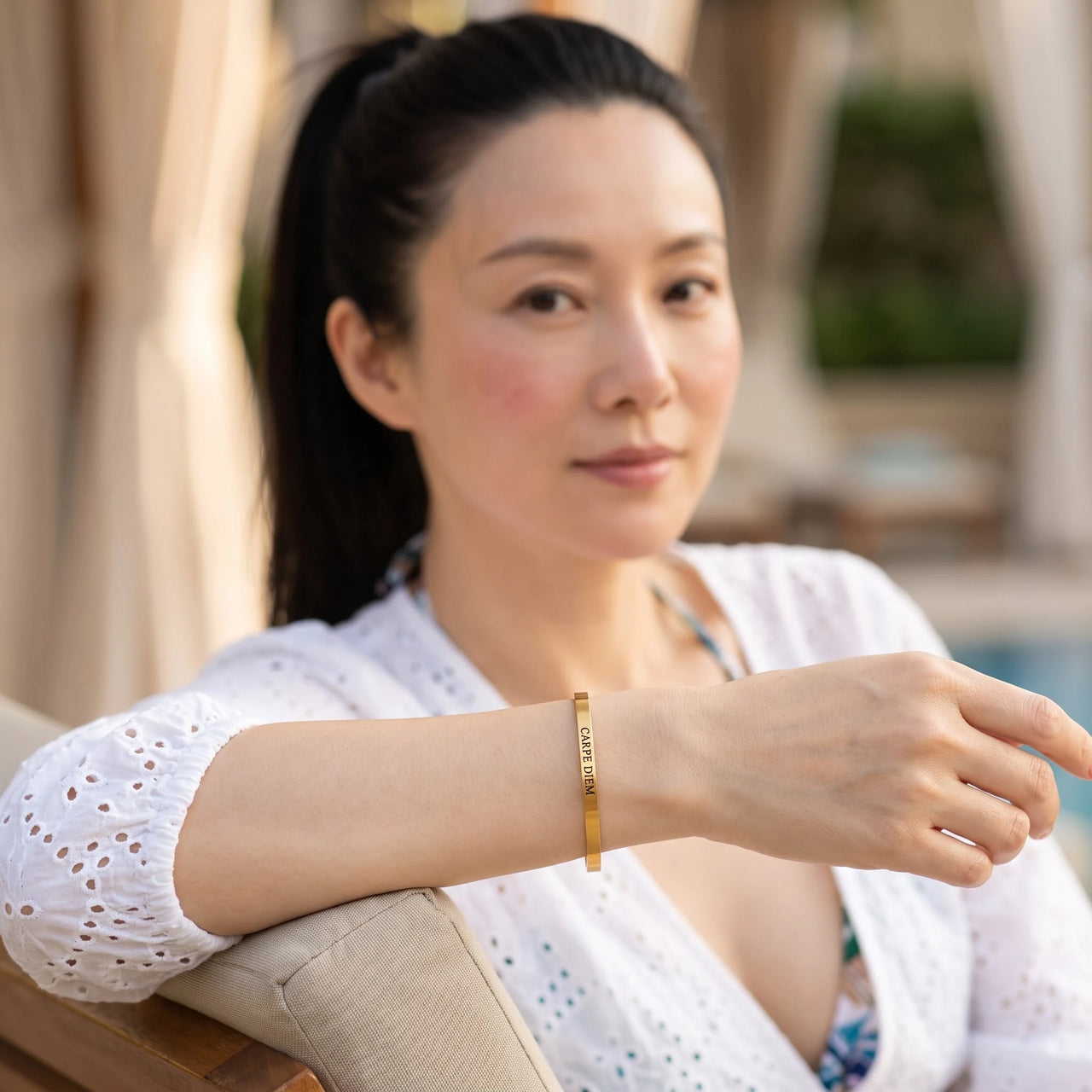 Mantra bracelet — worn on a relaxed day, gold | SKU: cp-g