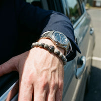 Thumbnail for Black Lion & Grey Stones Bracelet – worn next to a luxury watch | Brother & Sisters | SKU: 20866222-gun-black-XS-14-15, 20866222-gun-black-S-16-17, 20866222-gun-black-M-18-19, 20866222-gun-black-L-20-21, 20866222-gun-black-XL-22-23