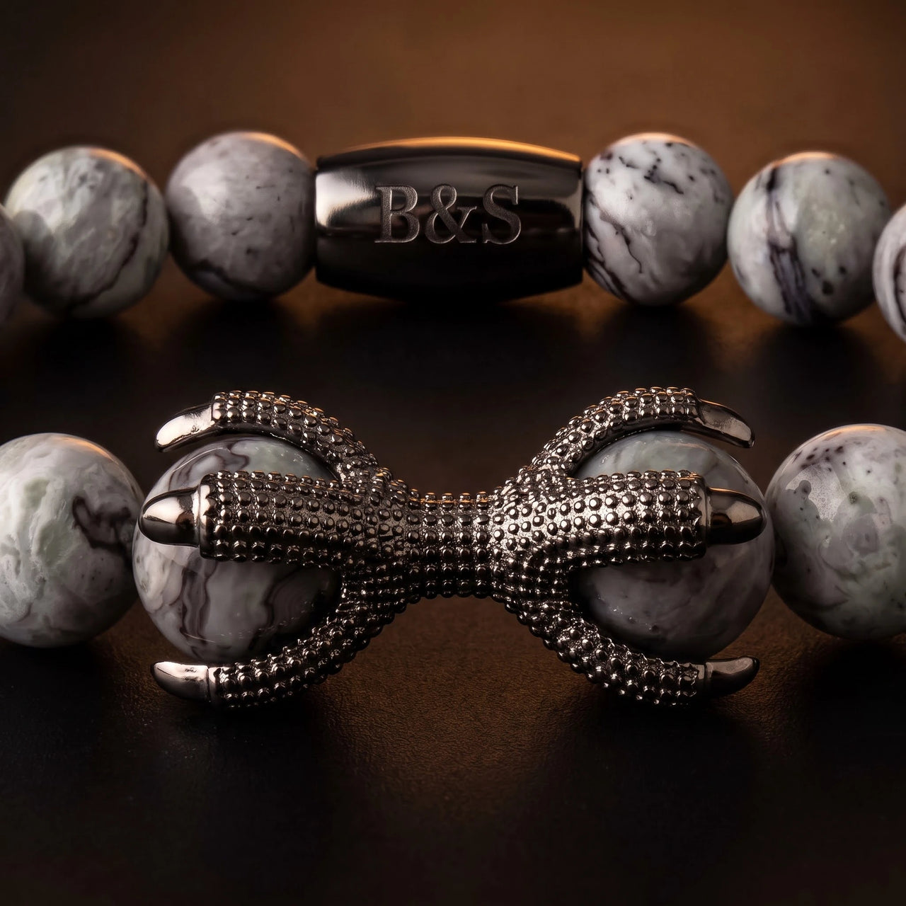 Black Viking & Grey Stones – macro close-up | Brother & Sisters | SKU: 21039839-gun-black-XS-14-15, 21039839-gun-black-S-16-17, 21039839-gun-black-M-18-19, 21039839-gun-black-L-20-21, 21039839-gun-black-XL-22-23