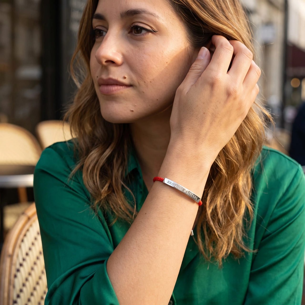 Friendship bracelet — worn, everyday gesture, silver | SKU: lamour-wg
