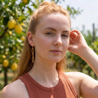 Thumbnail for The Pendantes, gold earrings — worn gesture | SKU: lespendantes
