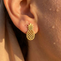Thumbnail for Pineapple stud earrings — close-up of the details, gold | SKU: 437186-gold-color
