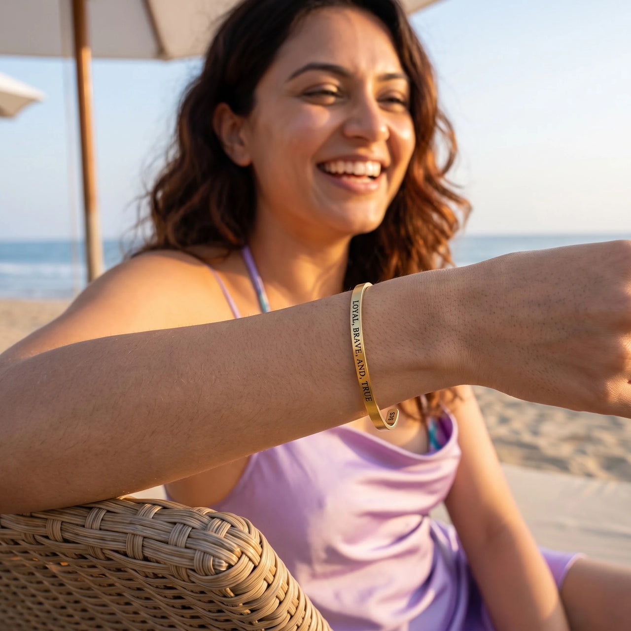 Loyal brave true — worn on a relaxed day, gold | SKU: lbat-g