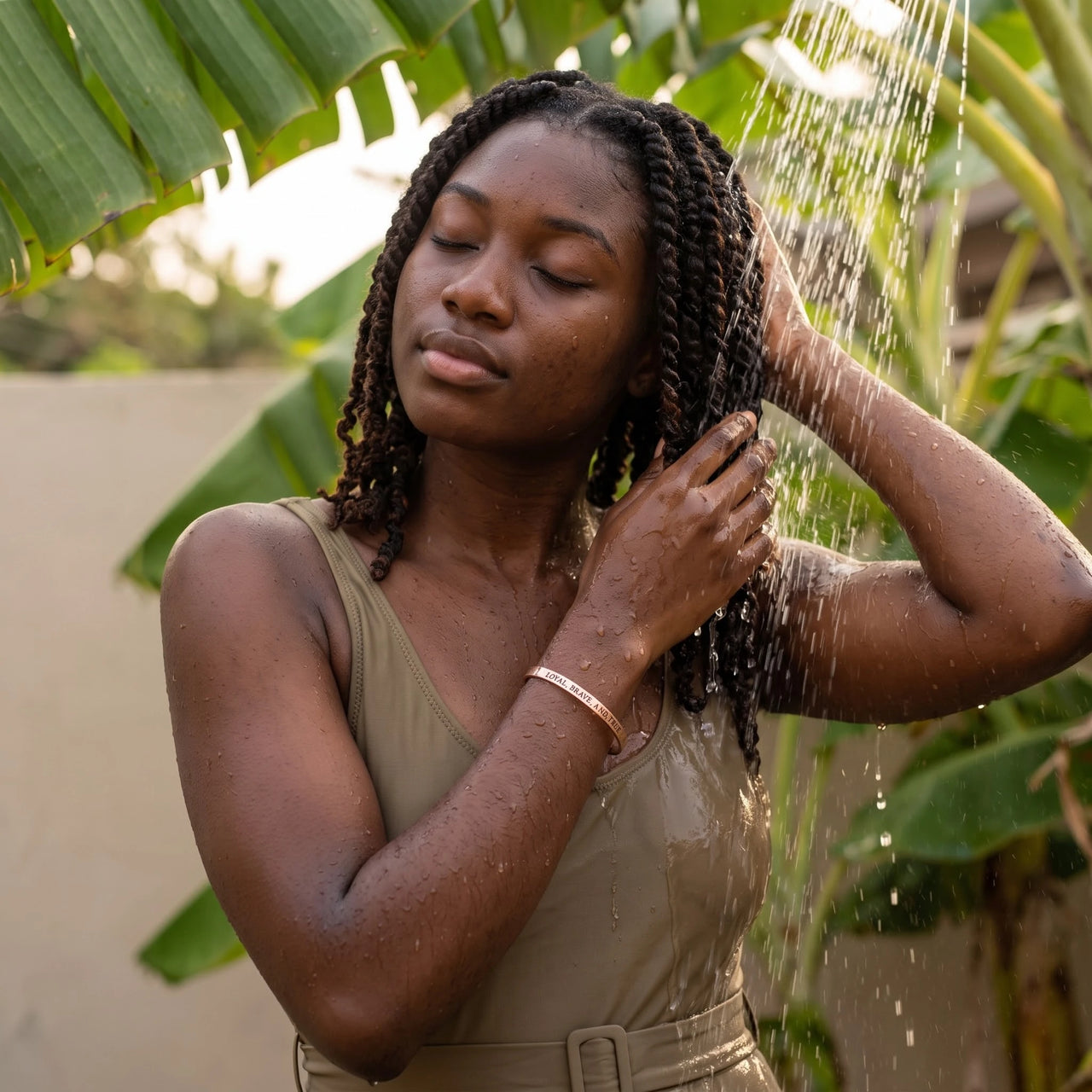 Loyal brave true — worn in the shower, waterproof, rose gold | SKU: lbat-rg