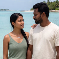 Thumbnail for The silver necklace worn on a summer day | SKU: 42002-silver