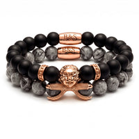 Thumbnail for Rose Gold Lion with Black & Grey Stones Set – studio packshot | Brother & Sisters | SKU: 21369621-rose-gold-XS-14-15, 21369621-rose-gold-S-16-17, 21369621-rose-gold-M-18-19, 21369621-rose-gold-L-20-21, 21369621-rose-gold-XL-22-23