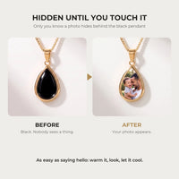 Thumbnail for Before and after: the teardrop pendant of the gold necklace turns from black to the hidden photo with the warmth of a touch | SKU: TPH-DRPN-GOLD