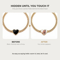 Thumbnail for Before and after: black heart charm on the gold bracelet, then the photo revealed by warmth | SKU: TPH-HRTB-GOLD