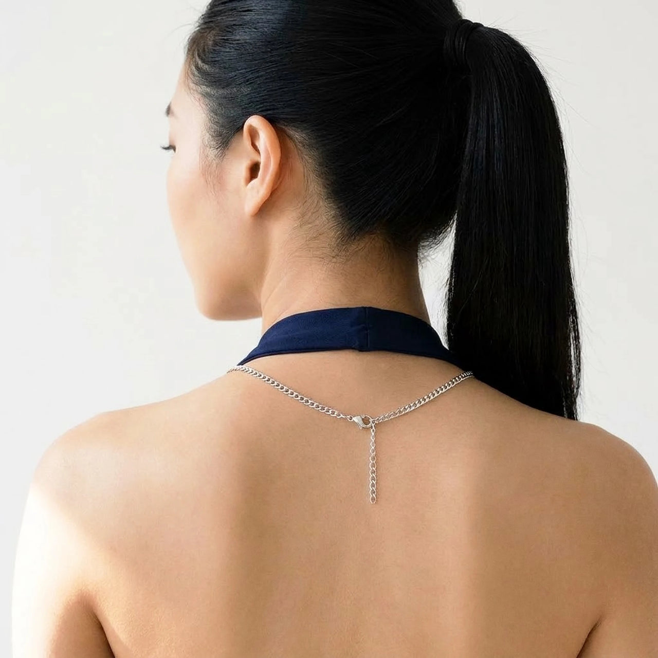 Back of the neck showing the lobster clasp and extension chain of the silver photo necklace | SKU: TPH-OCTN-SILVER