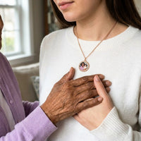 Thumbnail for Grandmother's hand on her granddaughter's, the rose gold round photo necklace with their photo | SKU: TPH-RNDN-ROSEGOLD