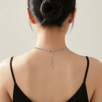 Thumbnail for Back of the neck showing the lobster clasp and extension chain of the silver photo necklace | SKU: TPH-RNDN-SILVER