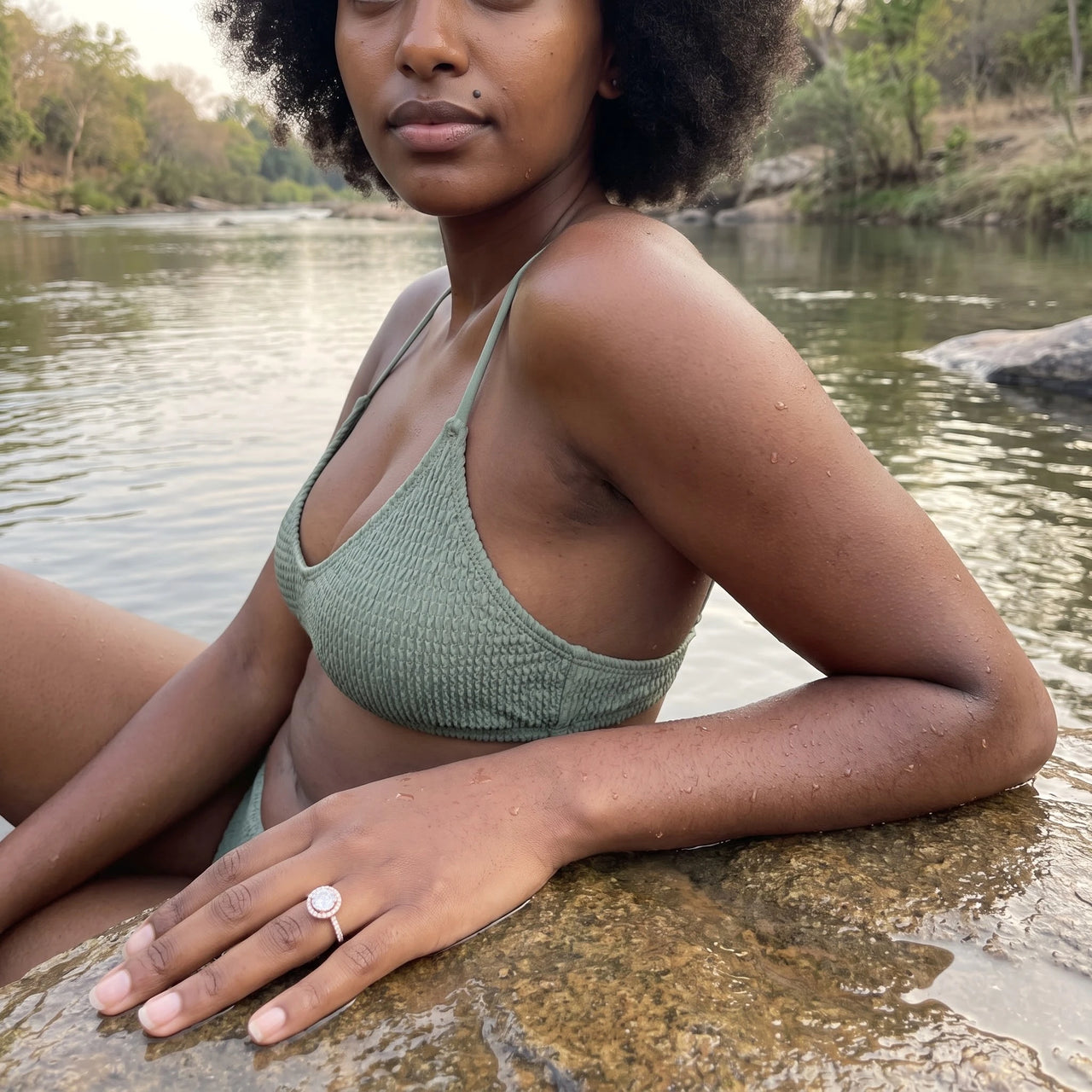 Rose Gold Circle Ring worn by the water | SKU: 101791-4.5-rose-gold