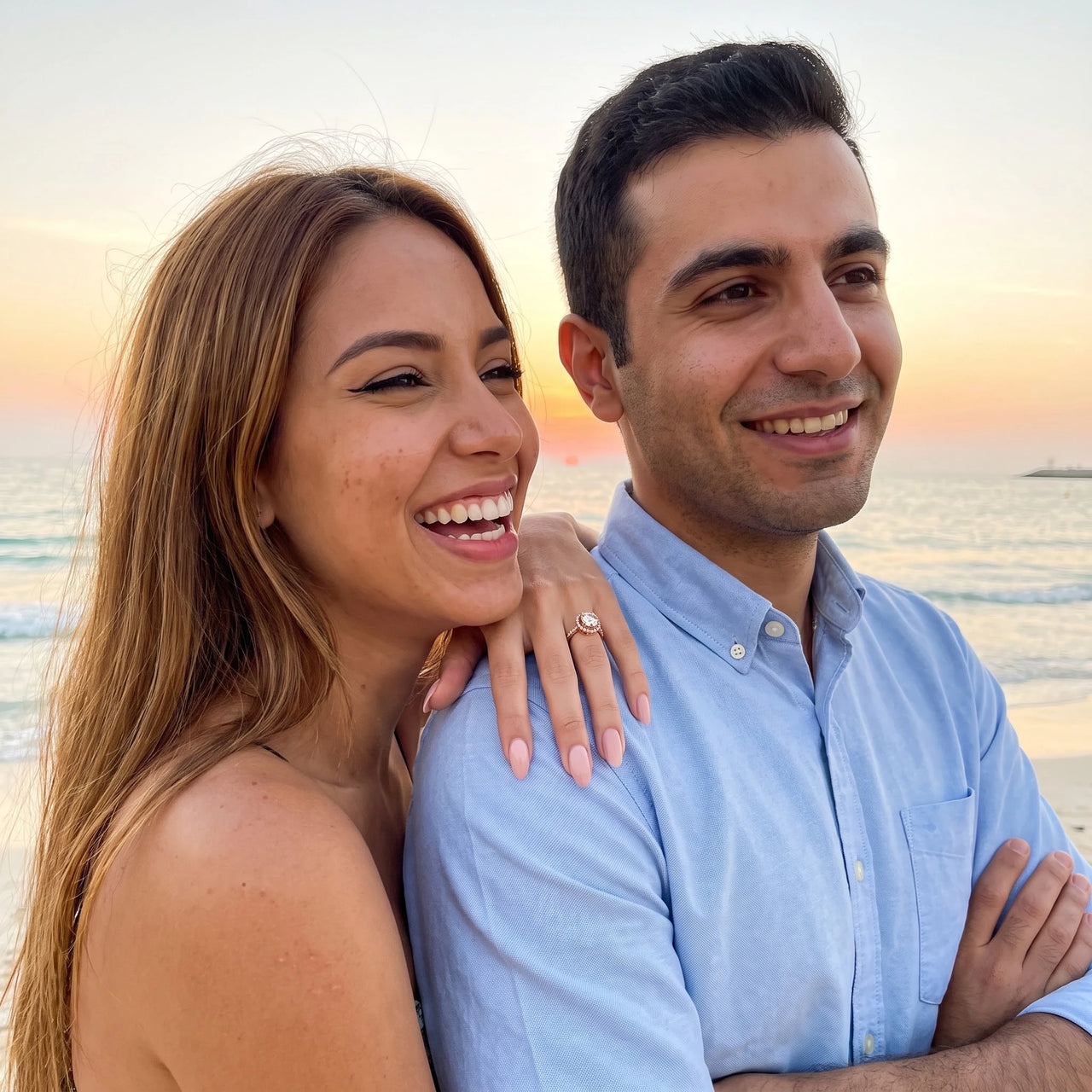 Couple moment, she wears the Rose Gold Circle Ring | SKU: 101791-4.5-rose-gold