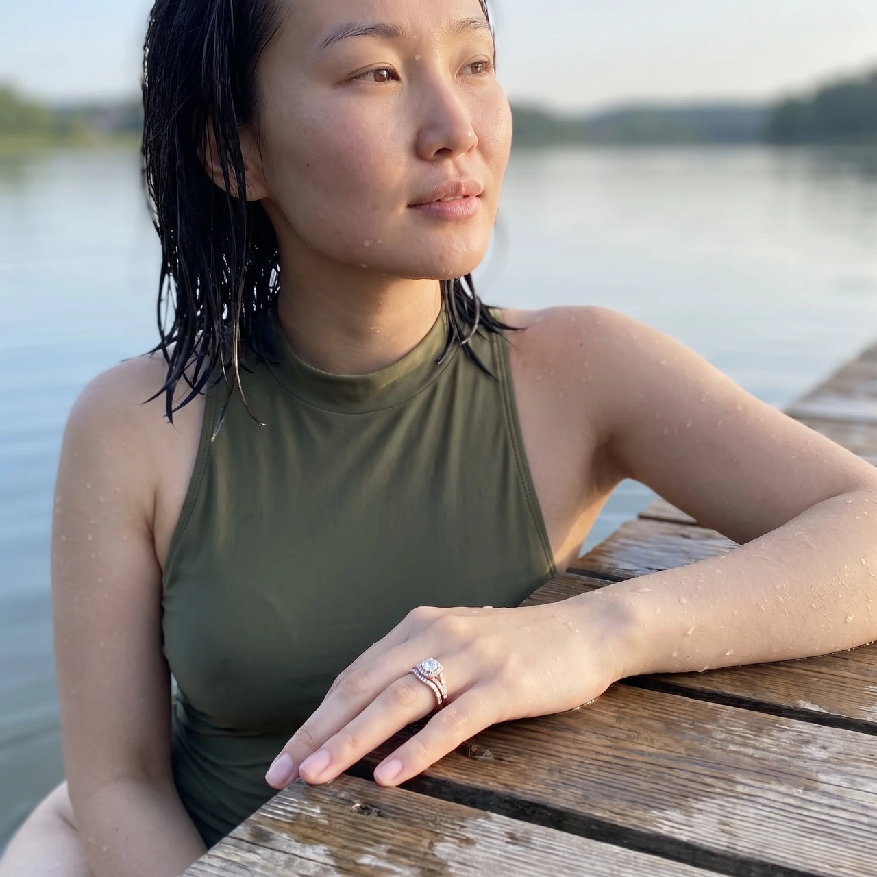 Rose Gold Majestic Ring worn by the water | SKU: 497080-4.5-rose-gold