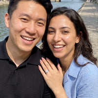 Thumbnail for Couple moment, she wears the Silver Square Ring | SKU: 346060-4.5-silver